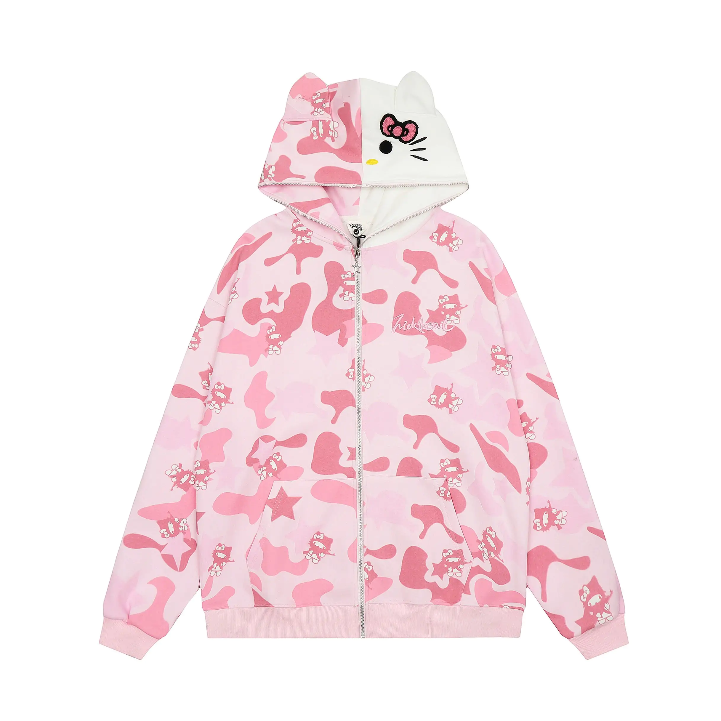 Hello Kitty Camouflage Oversized Zip Up Hoodie - THEOUTSIDESIDE