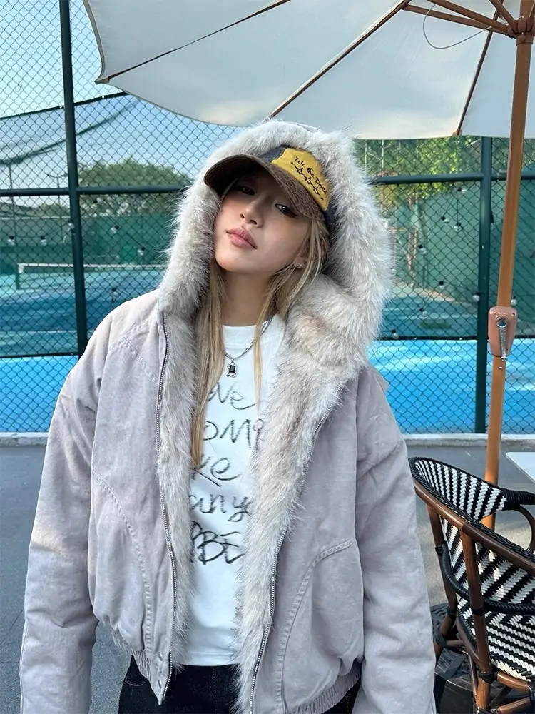 Spliced Fur Hooded Quilted Jacket - THEOUTSIDESIDE