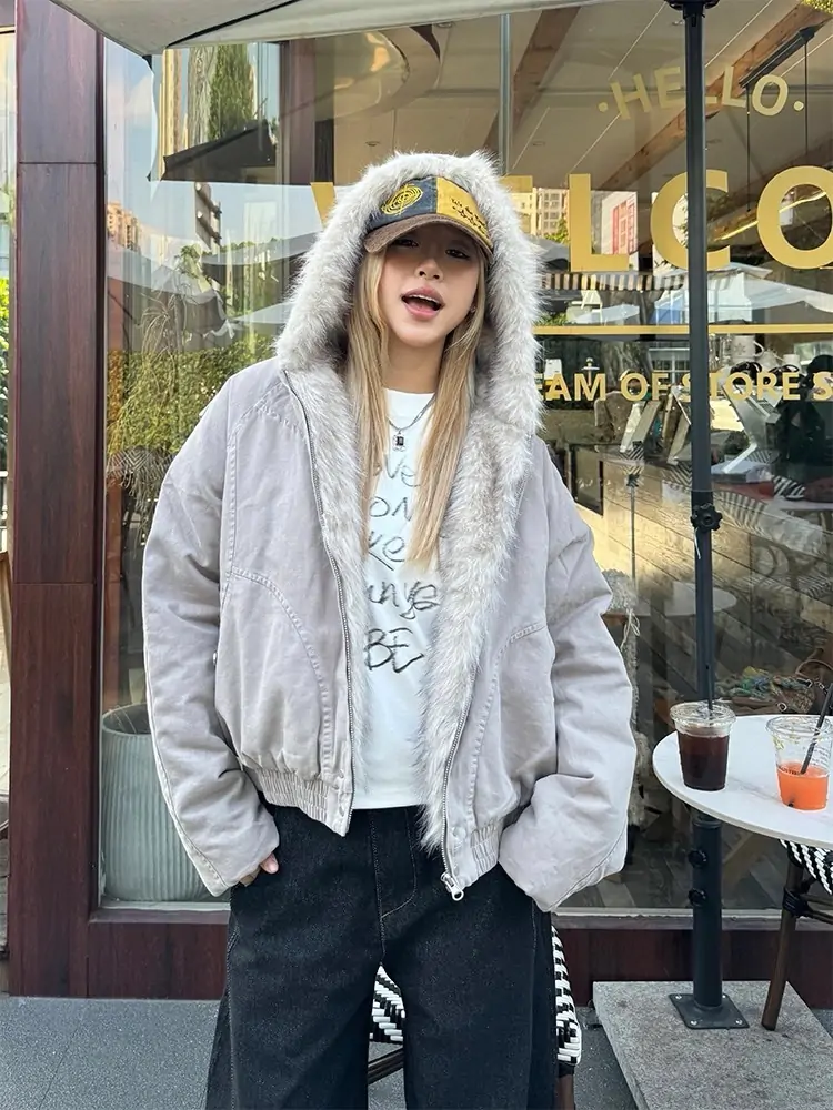 Spliced Fur Hooded Quilted Jacket - THEOUTSIDESIDE