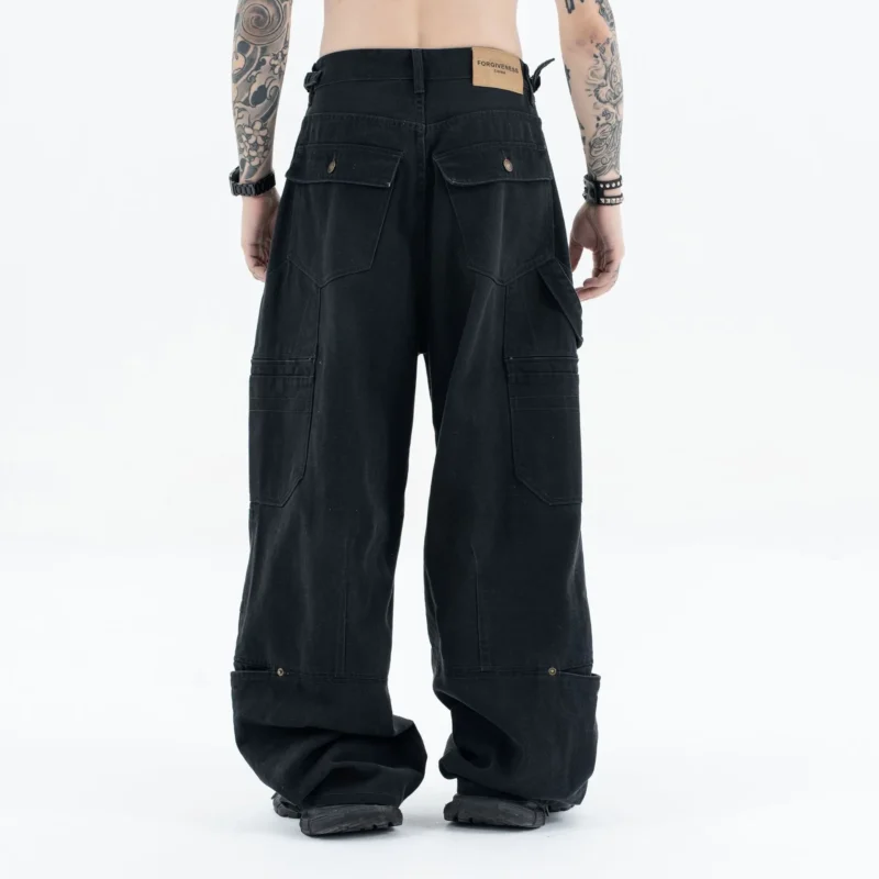 Washed and Worn Multi-pocket Cargo Jeans - Image 2